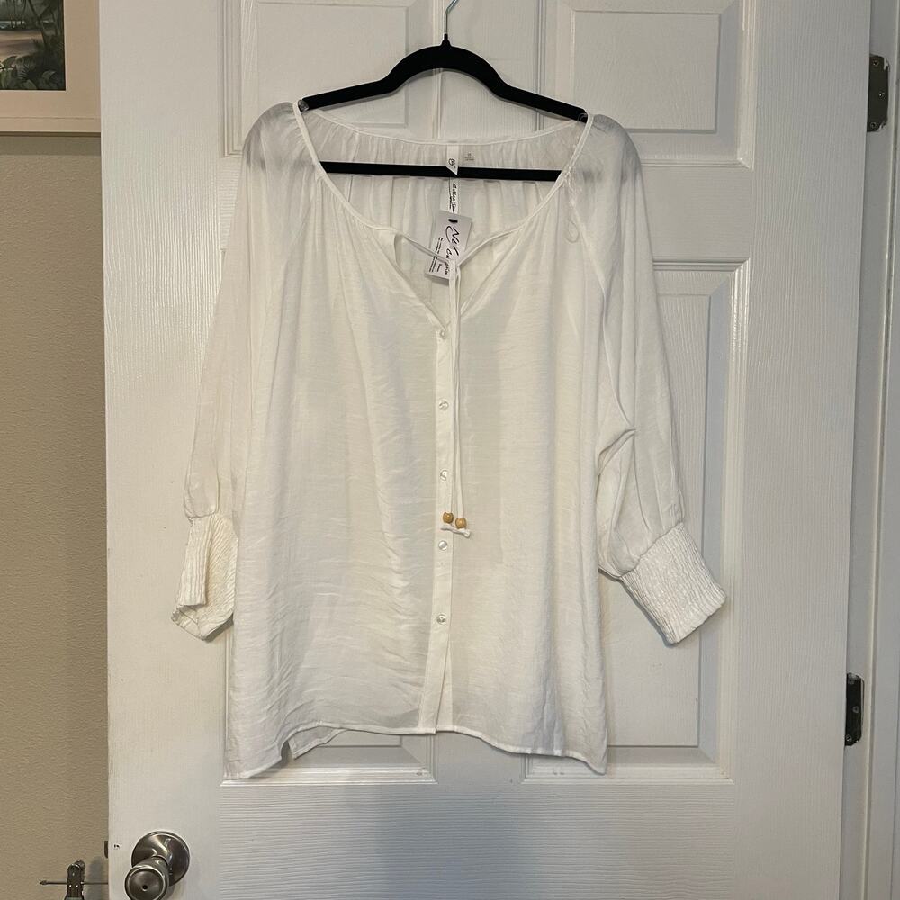 NWT NY Collection Women's 3/4 Sleeve Button Front Blouse size 2XL